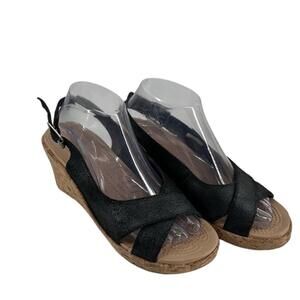 Crocs A Leigh Wedge sandal cork leather upper shoe metallic sheen comfort sz 8